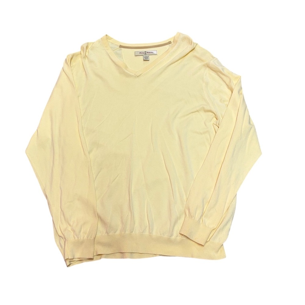 Tommy Bahama Mens V-Neck Sweater Light Yellow Supima Cotton Blend Large
